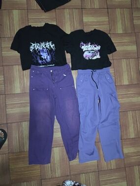 4 Piece SHEIN Set  Purple Cargo Wide Leg Pants Duo - Lavender & Deep Purple